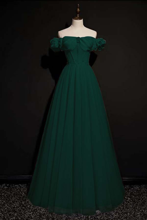 Off the Shoulder Strapless Sleeveless Long Prom Dress With Tulle BMBRIDE