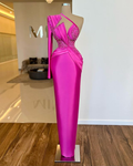 Long Sleeve One Shoulder Long Prom Dress With Pleated Appliques BMBRIDE
