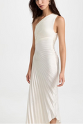 Shinning White One Shoulder Sleeveless Long Prom Dress With Pleated