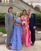 Sweet Mermaid V Neck Pink Satin Long Prom Dress with Big Bow BM bride