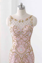 Pink Jewel Sleeveless Prom Dress Mermaid With Beading Rhinestone