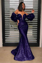 Detachable Sleeves Black Strapless Sweetheart Sequins Prom Dress Mermaid