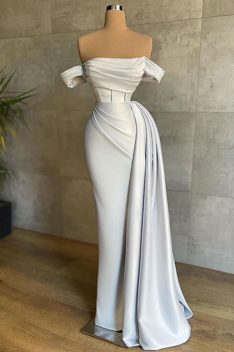 Beautiful White Pleated Bateau Sleeveless Prom Dress BM bride
