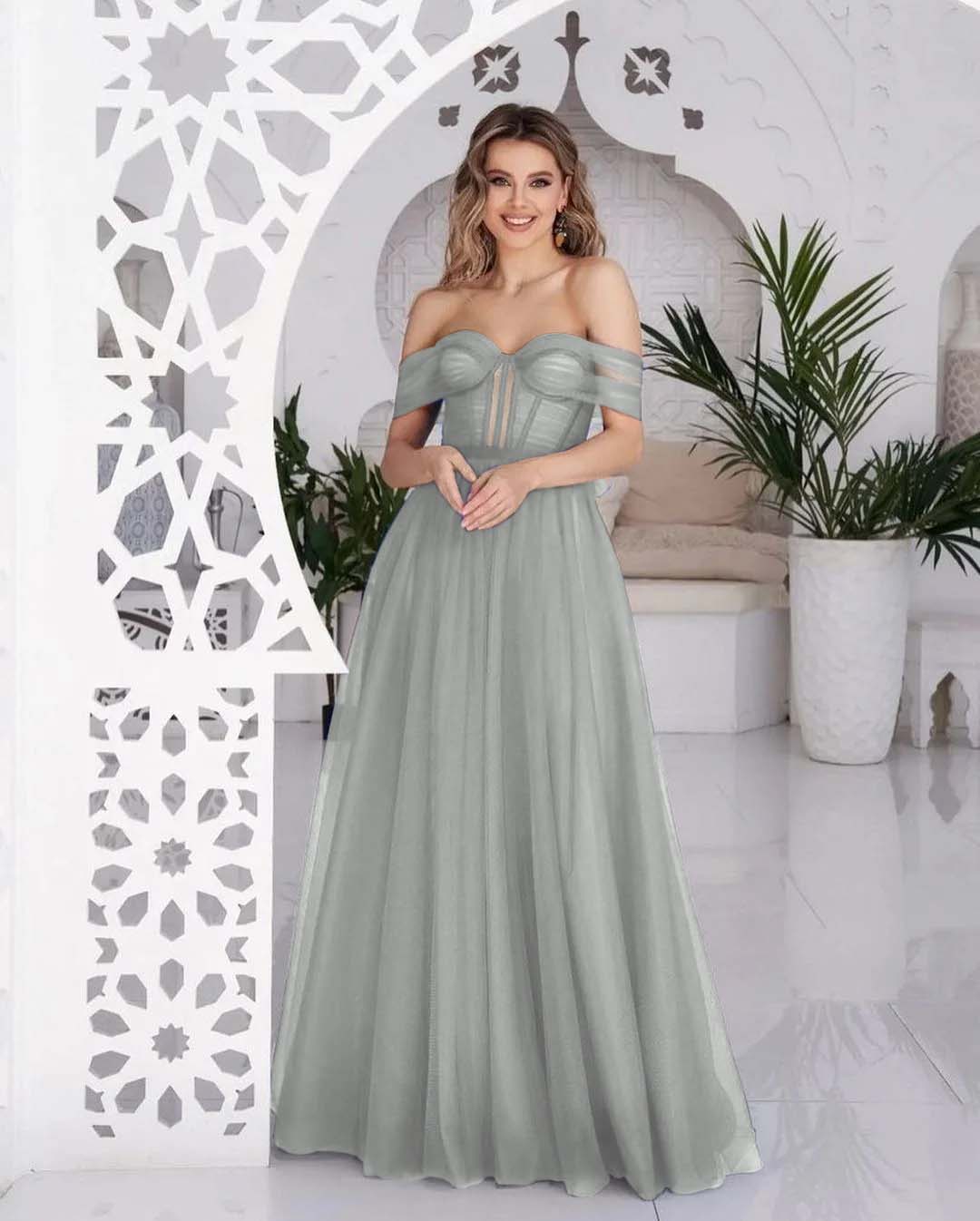 Stunning Tulle Off the Shoulder Sweetheart Strapless Royal Blue Prom Dress BMBRIDE