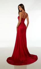 Formal Prom Dress Halter Open Back Long Straight with High Slit BM bride