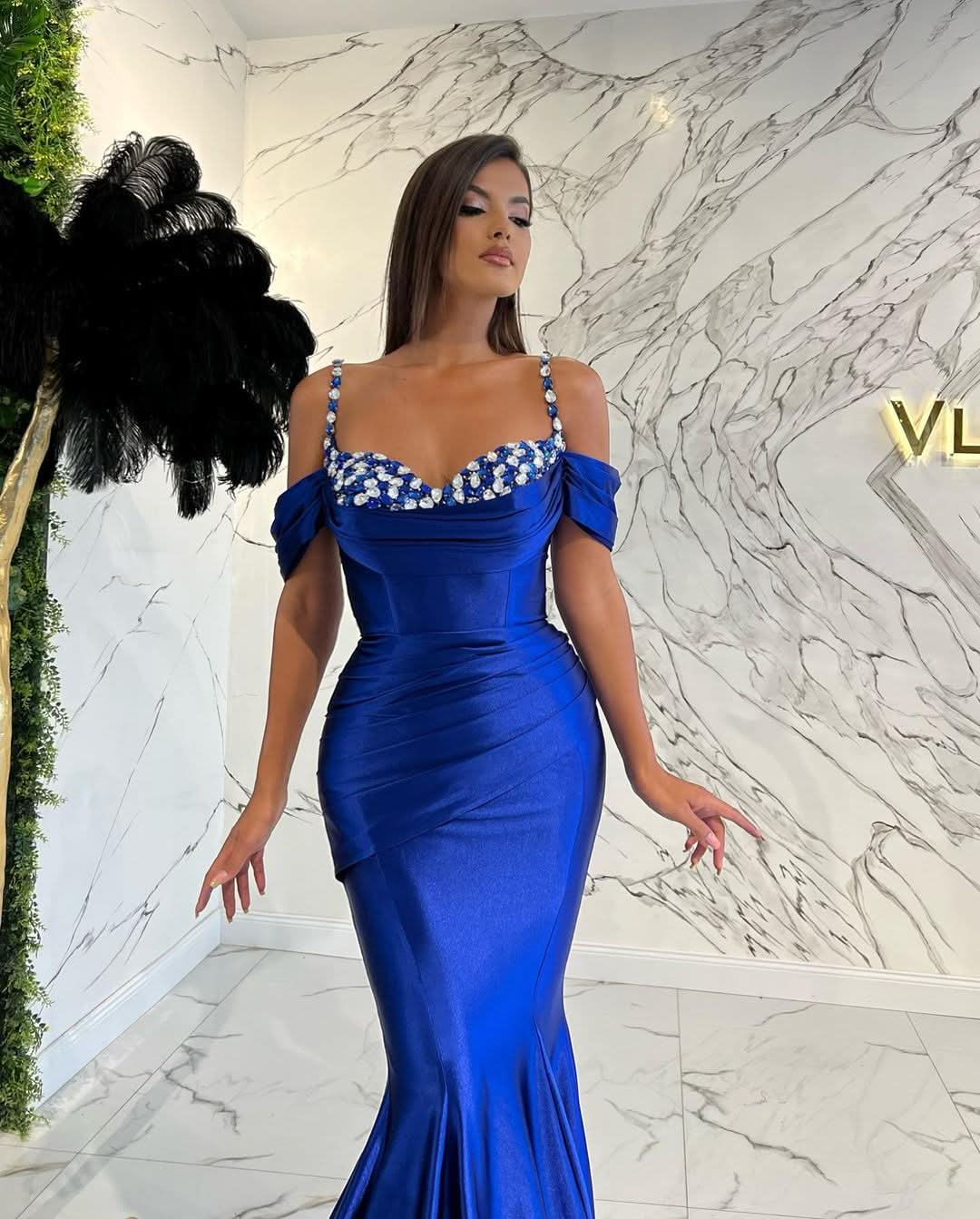 Spaghetti-Straps Sweetheart Mermaid Evening Dress with Sequins Online BM bride