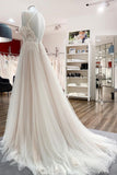 Halter Sleeveless A-Line Wedding Dress with Open Back, Lace, and Tulle BM bride