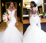 Stunning Cap Sleeve Lace Appliques Mermaid Long Wedding Dress BM bride