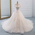 Princess Off-the-Shoulder Tulle Wedding Dress with Lace Appliques BM bride
