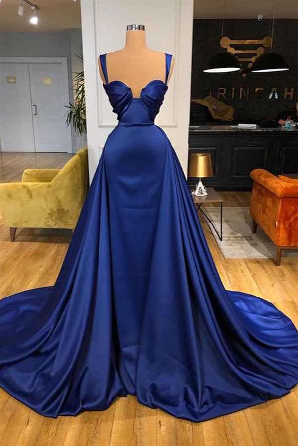 Sweetheart Sleeveless Mermaid Royal Blue Prom Dress With Detachable Train