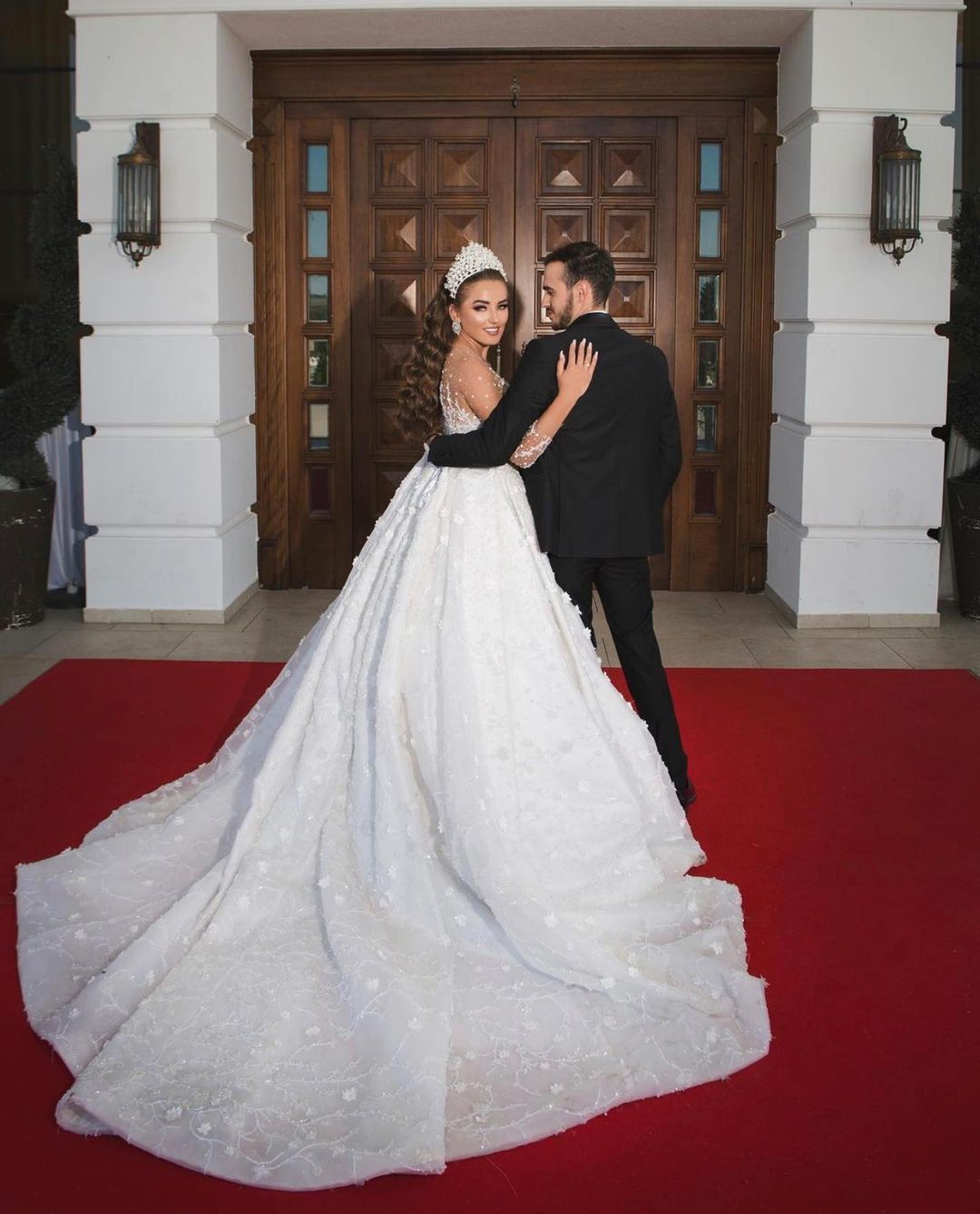 Long Ball Gown Jewel Neck Sweetheart Wedding Dress with Long Sleeves and Beading BM bride