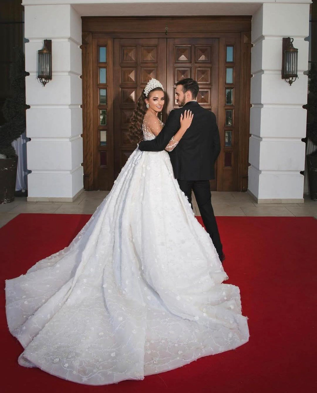 Long Ball Gown Jewel Neck Sweetheart Wedding Dress with Long Sleeves and Beading BM bride