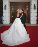 Long Ball Gown Jewel Neck Sweetheart Wedding Dress with Long Sleeves and Beading BM bride