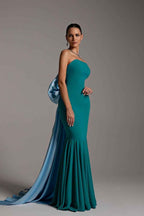 Strapless Sleeveless Ruffles Mermaid Long Prom Dress With Bowknot