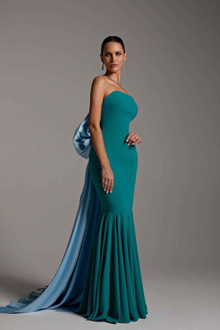Strapless Sleeveless Ruffles Mermaid Long Prom Dress With Bowknot