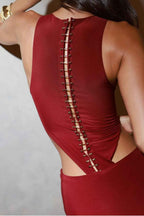 Red Jewel Neck Sleeveless Mermaid Long Prom Dress With Pleated