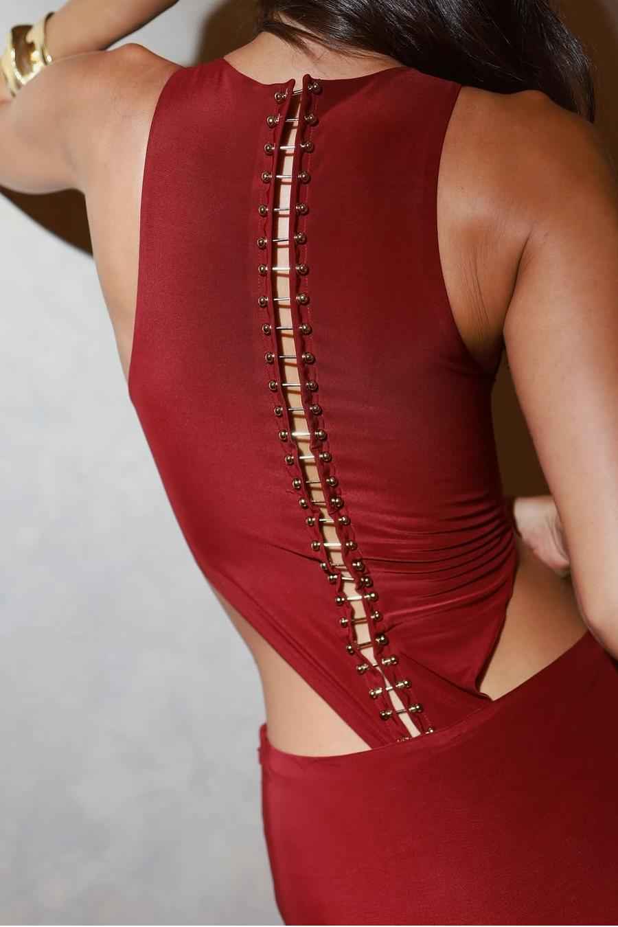Red Jewel Neck Sleeveless Mermaid Long Prom Dress With Pleated