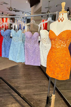 Yellow Tight Short Homecoming Dress with Appliques Bmbride