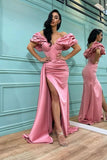 Pink Off-the-Shoulder Split Mermaid Prom Dress BM bride