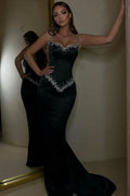 Black Beaded Straps Prom Dress with Long Sweetheart Formal Dress BM bride