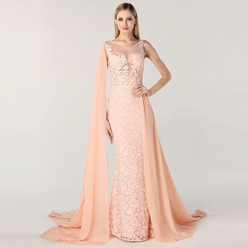 Charming Red Lace Printed A-Line Long Prom Dress with Trail BM bride