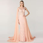 Charming Red Lace Printed A-Line Long Prom Dress with Trail BM bride