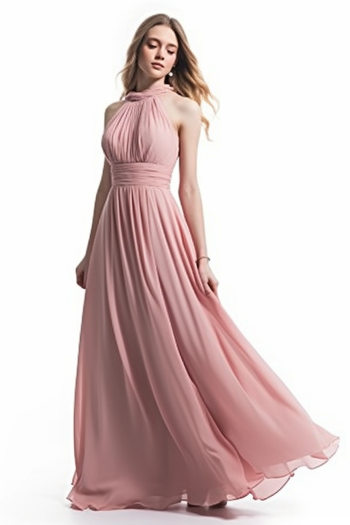 Purple Halter Sleeveless Long Chiffon Prom Dress with Pleats BM bride