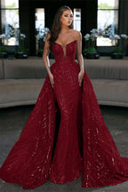 Glamorous Royal Blue Sleeveless Strapless Long Evening Dress Prom Dress with Sequins BM bride
