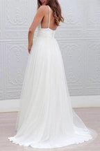 Spaghetti Strap Tulle Beach Wedding Dress BM bride