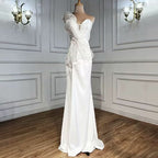 Elegant White Long Prom Dress with High Split Sequin Applique Mermaid Style BM bride