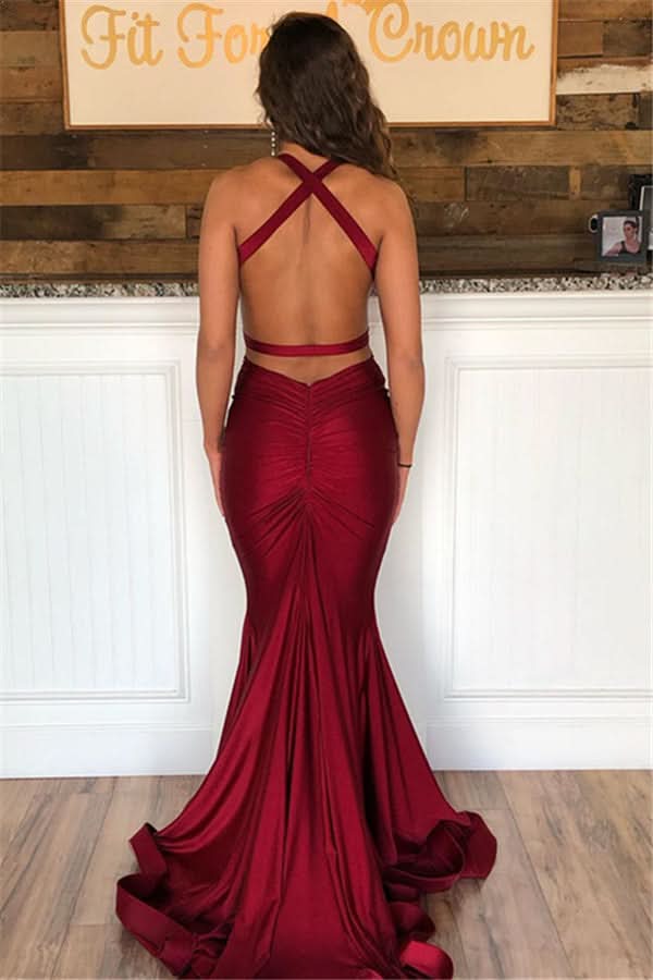 Burgundy Sleeveless Mermaid Prom Dress BM bride