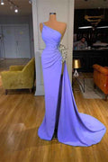 Spaghetti strap Sequins One Shoulder Beadings Mermaid Prom Dress With Split
