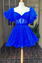 Royal Blue Corset A-Line Short Homecoming Dress Bmbride