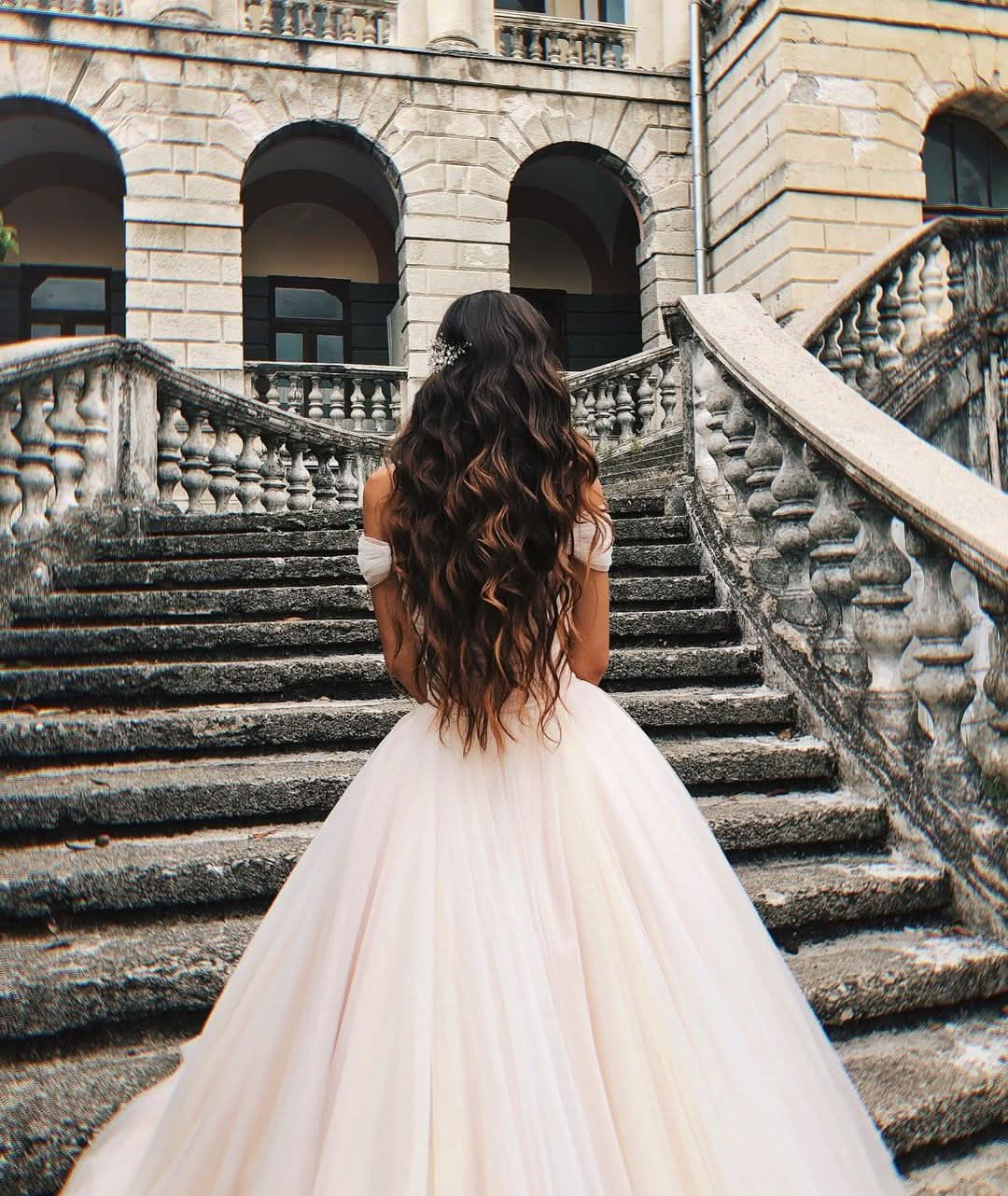 Tulle Off-the-Shoulder A-Line Long Wedding Dress with Chapel Train BM bride