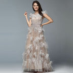 Feather Sequins Applique Prom Dress, A-Line Tulle BM bride