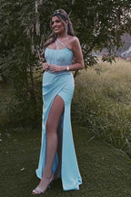 One Shoulder Spaghetti Strap Sleeveless Long Prom Dress With Split