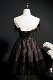 Cute Strapless Black Tulle Short Sexy Homecoming Dresses BM bride