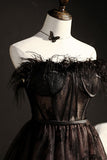 Cute Strapless Black Tulle Short Sexy Homecoming Dresses BM bride