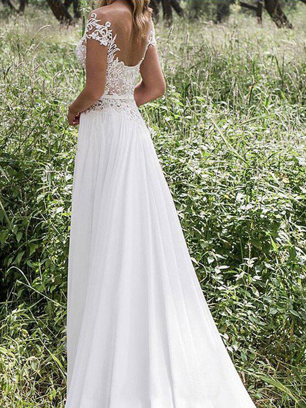 Short Sleeve Lace Wedding Dress with Slit BM bride