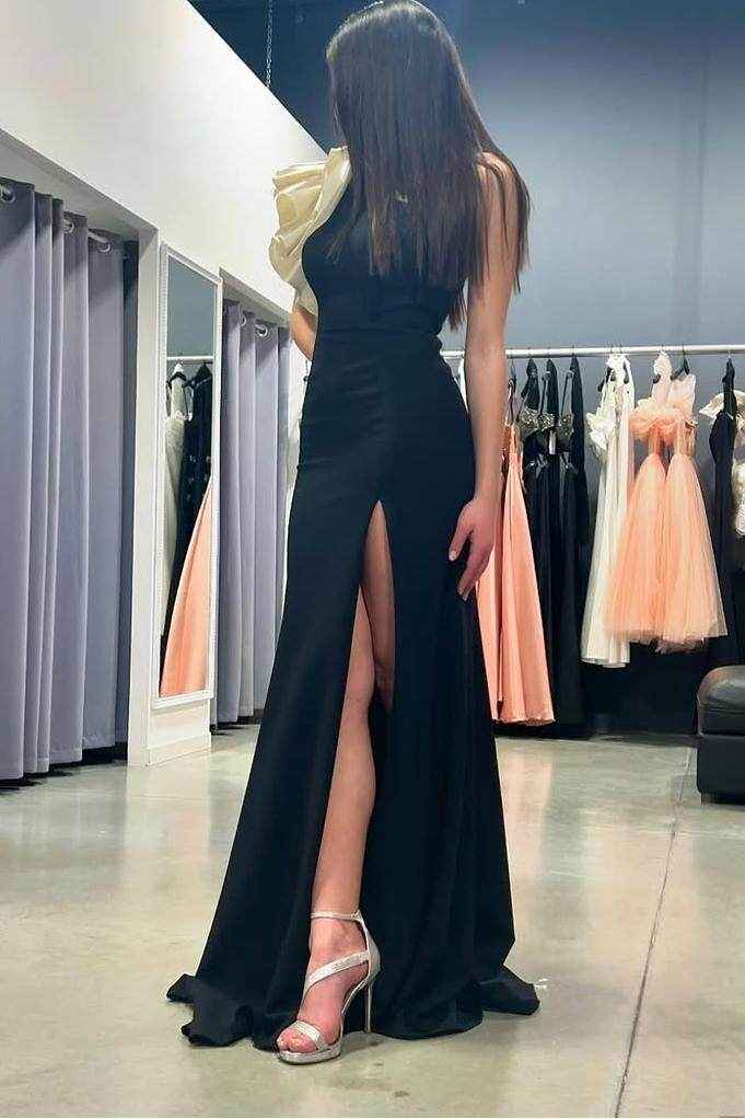 One Shoulder Sleeveless Long High Split Prom Dress With Beading