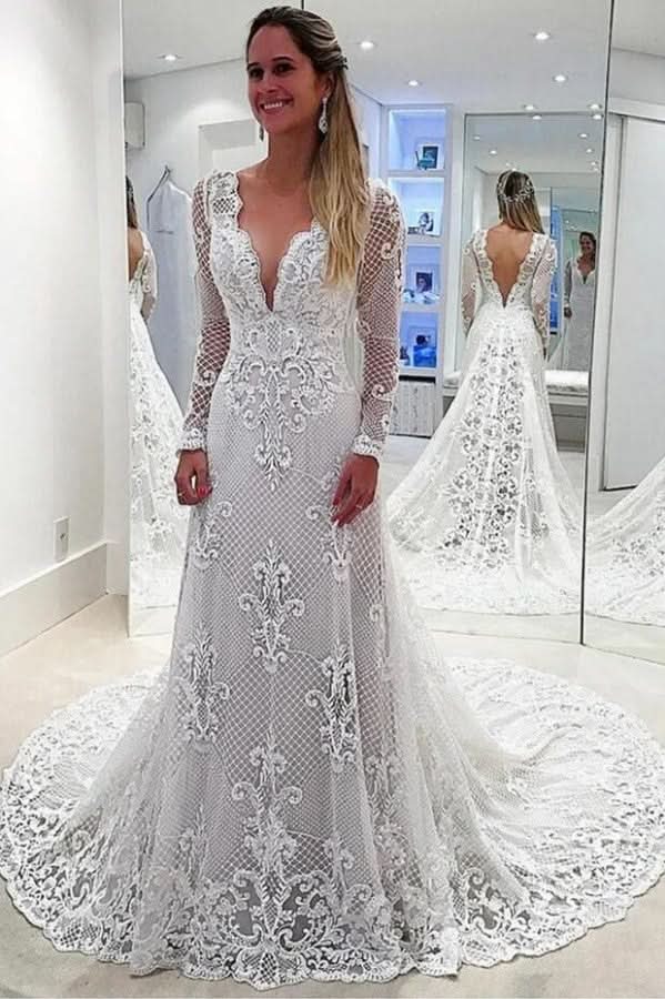 A-Line Off-the-Shoulder Wedding Dress Short Sleeves With Satin Ruffles Train BM bride