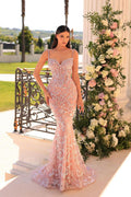 Spaghetti Strap Sleeveless Mermaid Appliques Long Prom Dress With Beadings