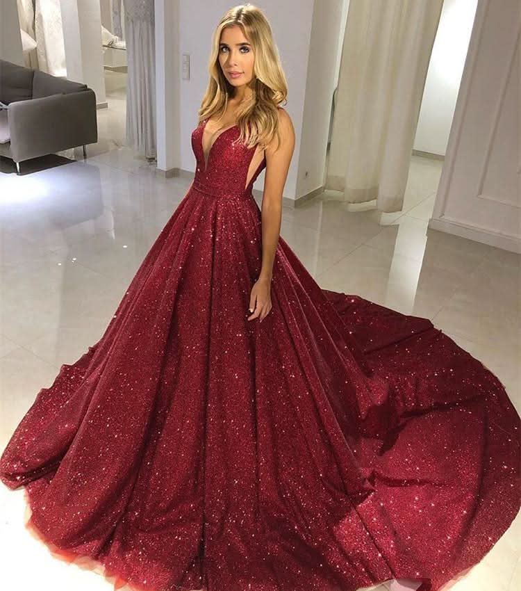 Burgundy Sequin Sleeveless Evening Dress BM bride