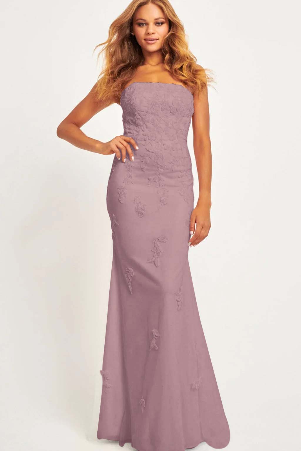 Strapless Sleeveless Long Mermaid Prom Dress With Appliques BMBRIDE