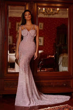 Pink Purple Gorgeous Beadings Prom Dress V-Neck Mermaid Long with Split BM bride