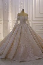 Off-the-Shoulder Long Sleeve Ball Gown Wedding Dress with Lace Appliques BM bride