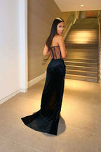 Glamorous Sweetheart Black Sleeveless Tight Split Mermaid Prom Dress On Sale