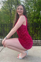 Tight Black Sequins One Shoulder Homecoming Dress Bmbride