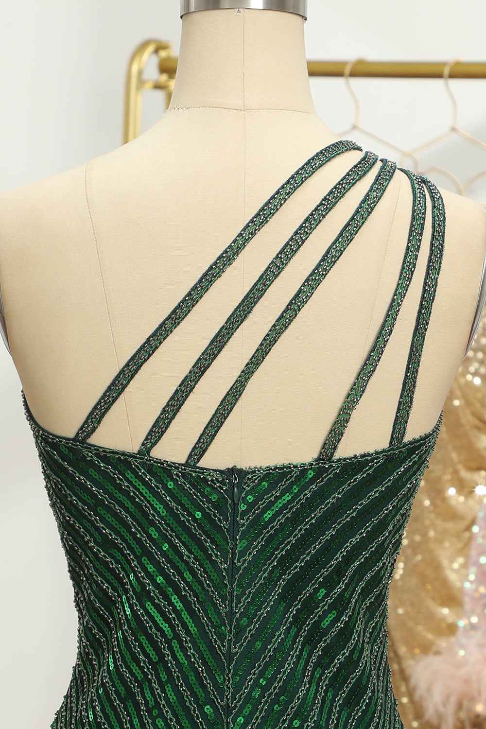 Glitter Orange One Shoulder Beaded Tight Homecoming Dress Bmbride