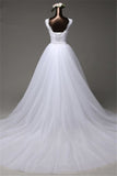 Jewel Sleeveless Lace Long Wedding Dress With Tulle Overskirt BM bride